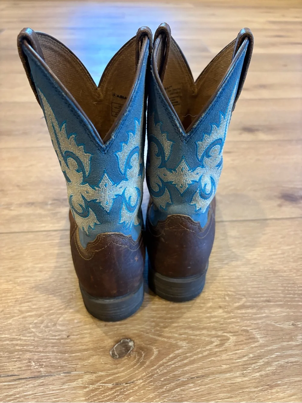 Ariat Brown Leather & Blue Embroidered Kids' Cowboy Boots